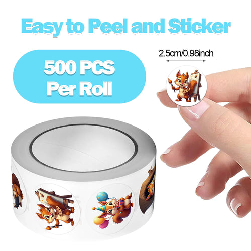 1Roll(500Pcs) Lovable Happy Squirrels Pattern Stickers 2.5cm/1.0'' 10 Designs Decals Diy Adorn Gifts Home Decor Sealing Labels