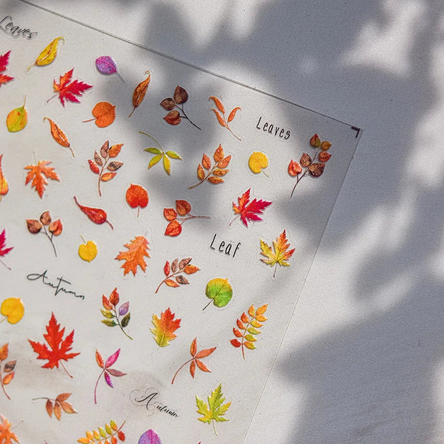 Autumn Fall Nail Art Maple Leaf Stickers 3D Red Leaves Stickers For Nails Art DIY Self Adhesive Manicure Decoration Decals DIY