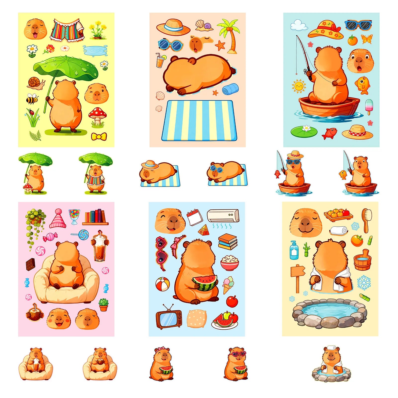 6/12/18Pcs Cartoon Capybara Make A Face Puzzle Stickers, Kids DIY Fun Stationery Notebook Cabinet Fridge Luggage Decor Sticker