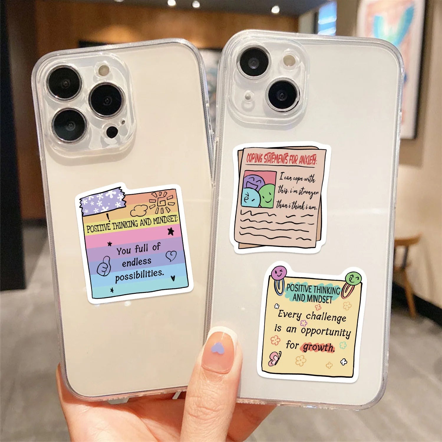 50/100Pcs Cartoon Mental Health Motivational Phrase Doodle Stickers School Stationery Notebook Guitar Luggage Fridge Diy Sticker
