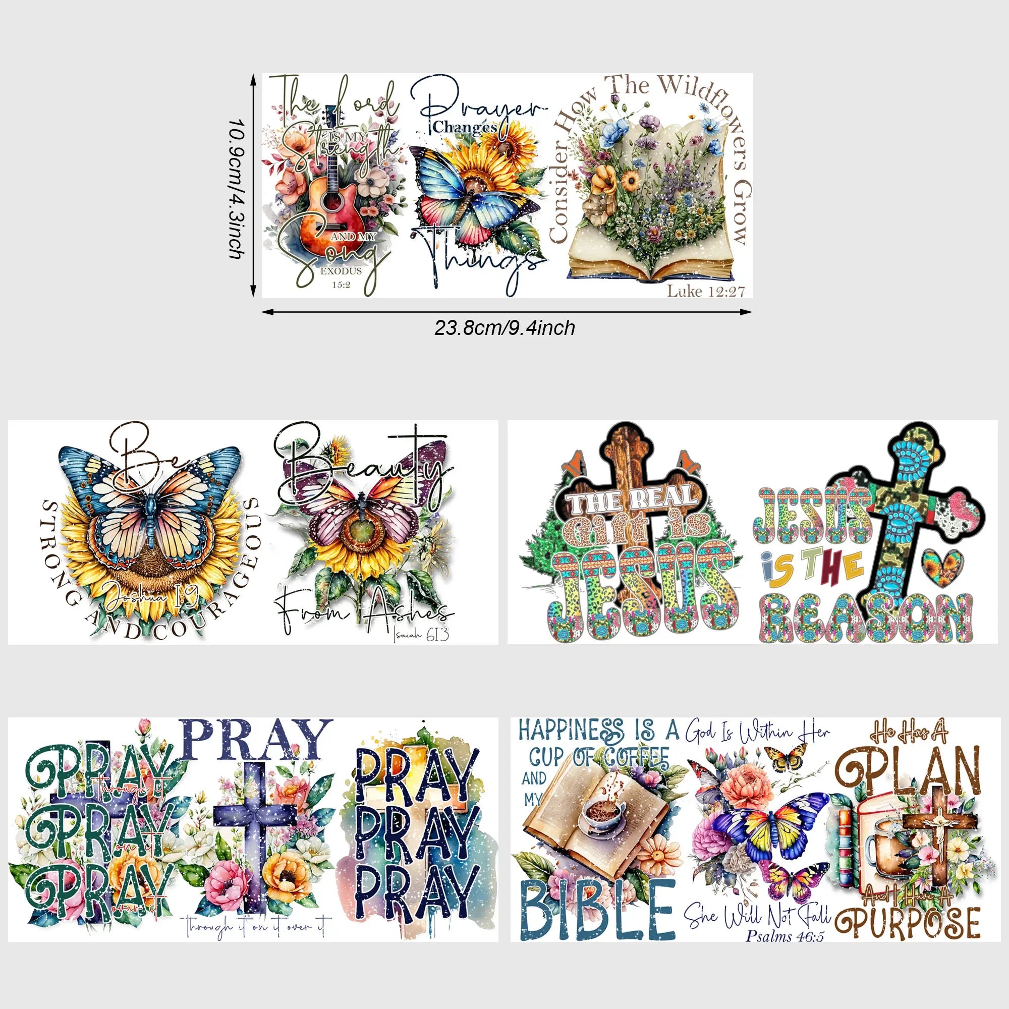 5 sheets Inspiring UV DTF Cup Stickers, Glass DTF Transfer Stickers, Waterproof Plant Wipe Transfer Paper for 16oz Glass, Mug,