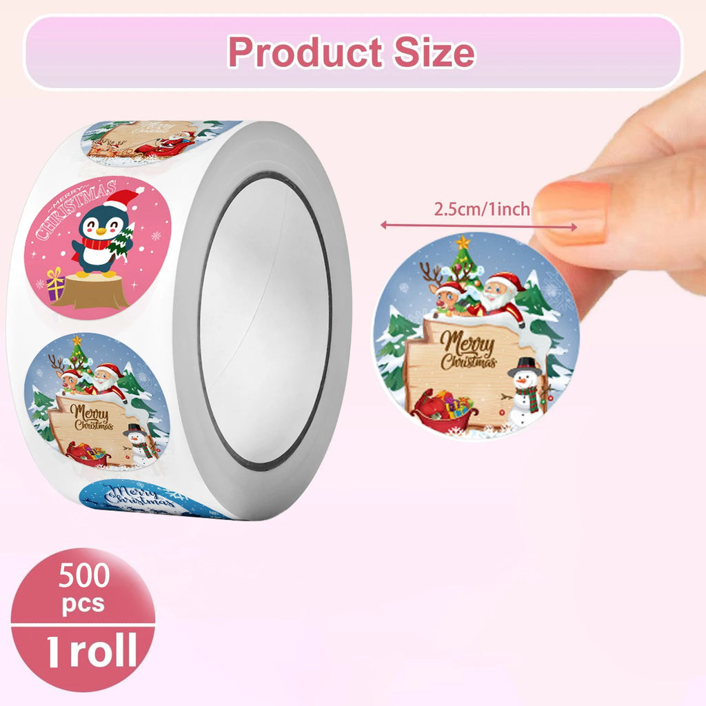 500Pcs/Roll Happy New Year Christmas Stickers 2.5cm/1.0in DlY Merry Christmas Decoration Label Perfect For Adorning Gift