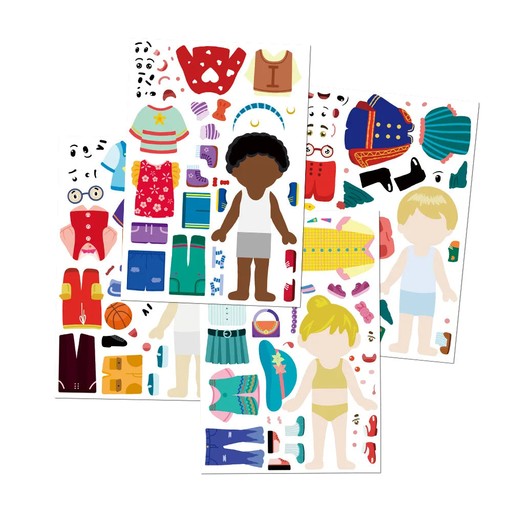 8/16/24PCS Children's Dress Up Puzzle Stickers Cute Cartoon Creative Fun Children's Puzzle Account Material Waterproof Stickers