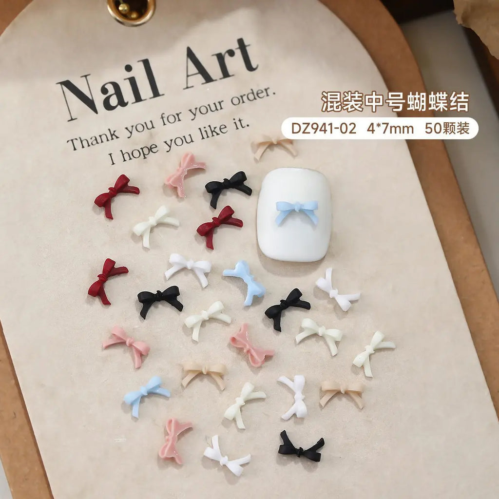 Cartoon Bow Nails Accessories Autumn Winter Mixed Maillard Resin Ribbon Bow Trendy Nail Charms Decorations Manicure Parts DIY