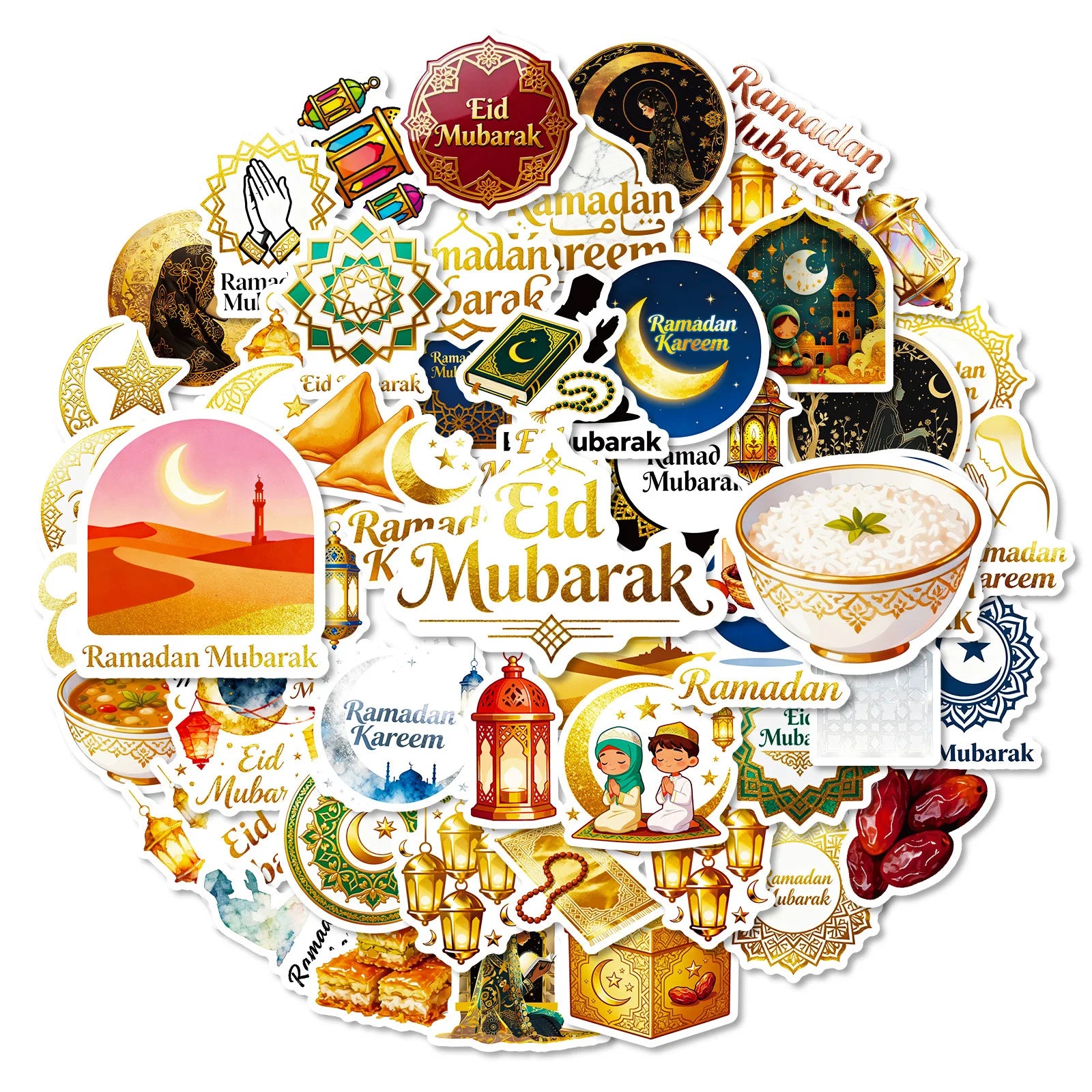 56PCS Traditional Festival Greetings Cartoon Graffiti Stickers Moon Lantern Design for Notebook Luggage Refrigerator Decoration