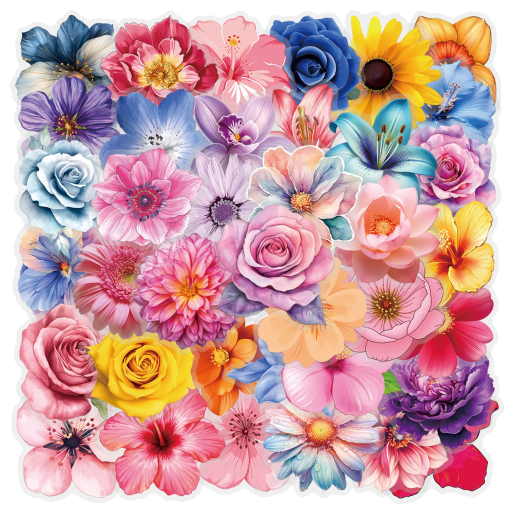 63/126PCS Transparent PET Flower Personalized Graffiti Stickers for Luggage, Water Cups, Scooter Stickers