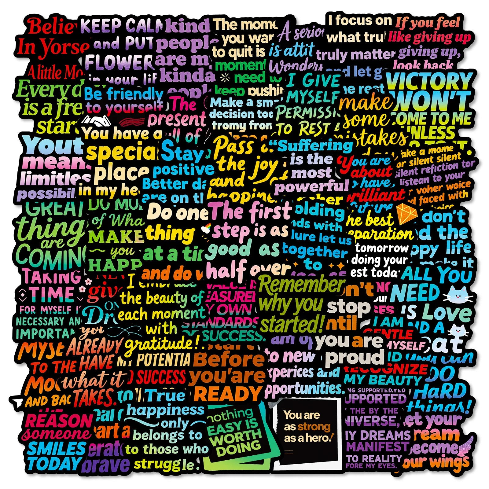 56PCS Dark Text Graffiti Stickers Inspirational Positive Energy Black Background Text Stickers Creative Stationary Stickers