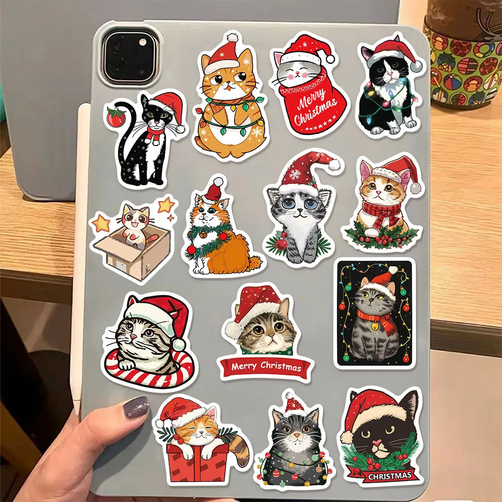 50PCS Cute Christmas Cartoon Cat Fun Stickers DIY Manual Scrapbook Fixed Phone Laptop Stickers Toy