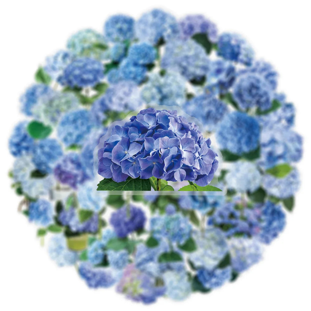 50PCS Hydrangea Graffiti Stickers Fresh Flower Plant Decoration Water Cup Notebook Stationery Box Pen Holder Decor Stickers
