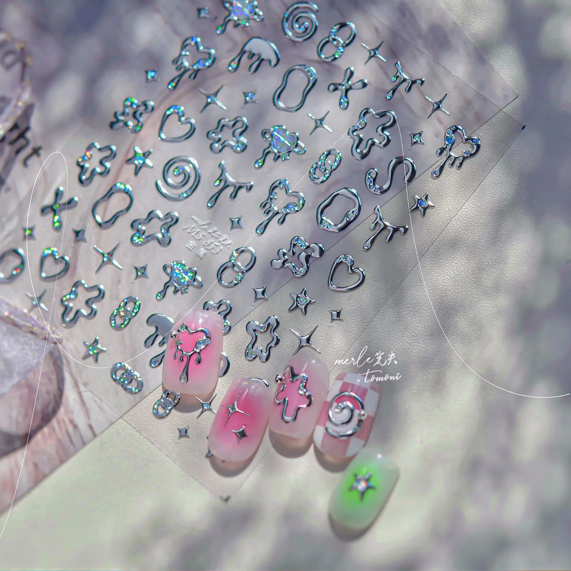 Cat-eye Gilding Nail Stickers 3D Gradient European Heart Gemstones Wing Crystal Nail Art Decoration Sticker Manicure Decals DIY