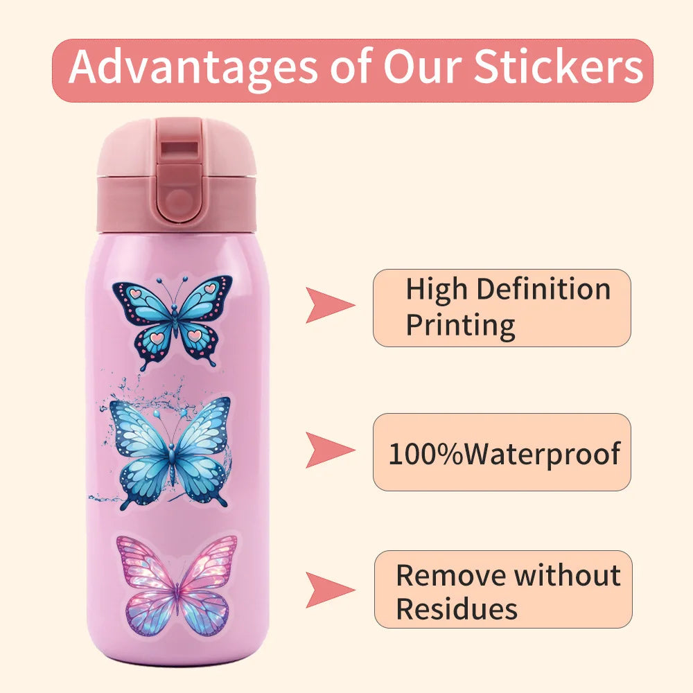 60PCS Transparent PET Cute Butterfly Graffiti Stickers for Luggage Water Cups Skateboards Notebooks Stationery Stickers