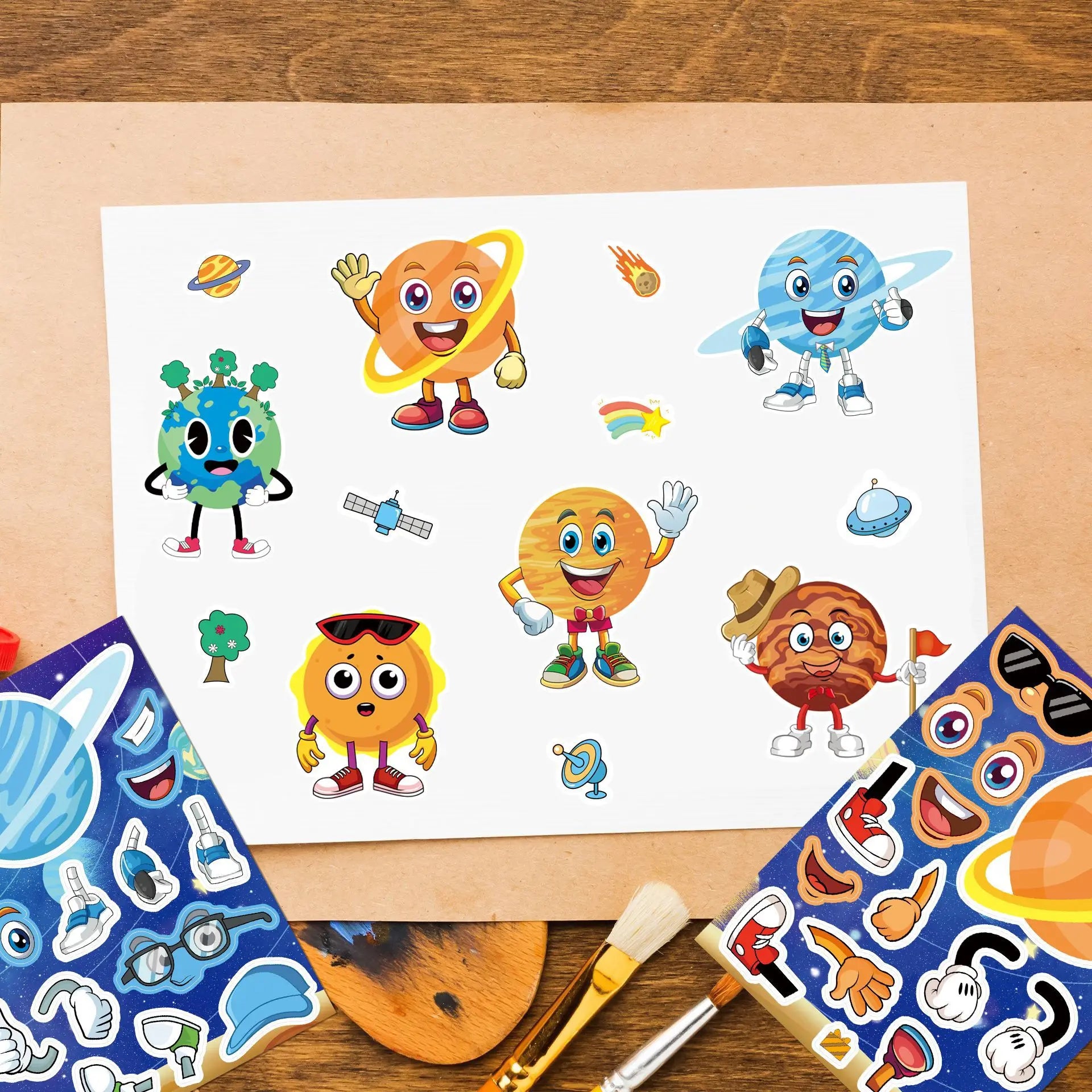 8/16/24PCS Planet Characters Cute Cartoon Make a Face DIY Notebook Stationery Box Waterproof Stickers