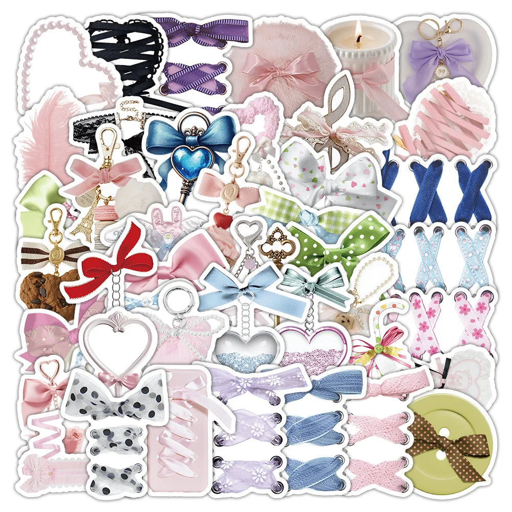 50-Pack Waterproof Butterfly Knots Stickers Cartoon DIY Decorations for Girls Stationery Box Notebook Luggage