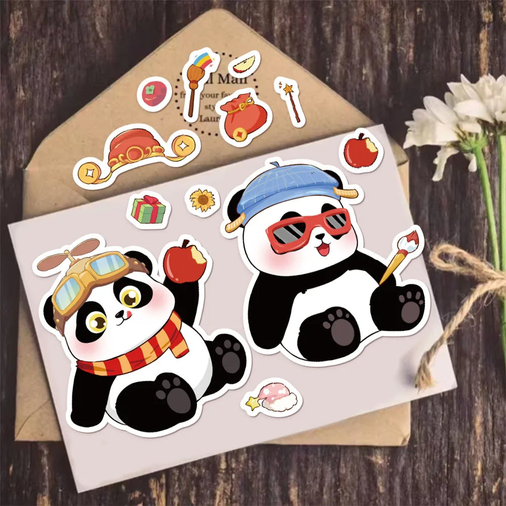 8PCS Cartoon Cute Panda Collage Toy DIY Puzzle Stickers Luggage Tablet Computer Speaker Skateboard Waterproof Stickers