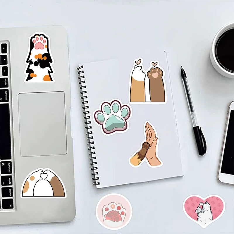 10/30/61PCS Cute Cat Paw PVC Sticker Aesthetic Children's Decoration Scrapbooking Korean Stationery School Supplies for Kids