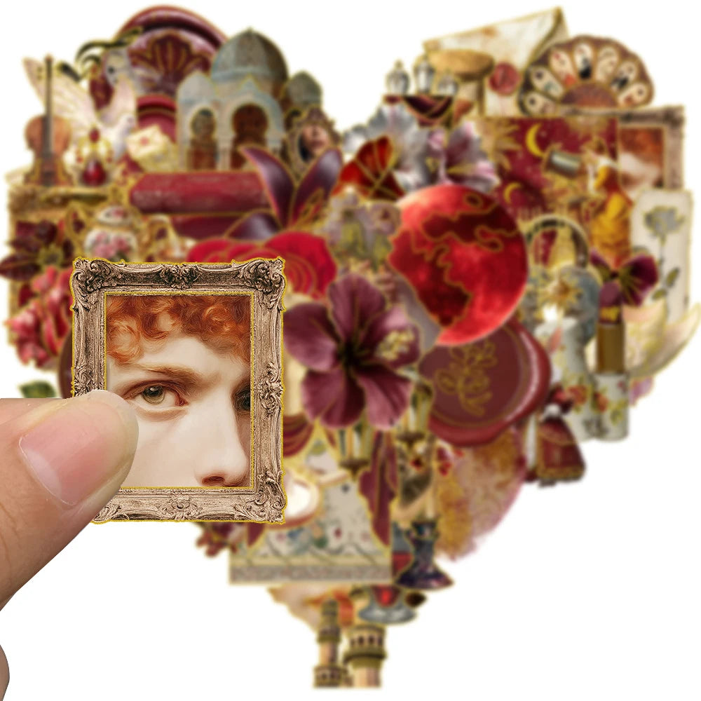 50PCS Retro European Court Style Red Gold Version Sticker Harajuku Cartoon Bicycle Comfortable PET Photo Suitcase Retro Stickers