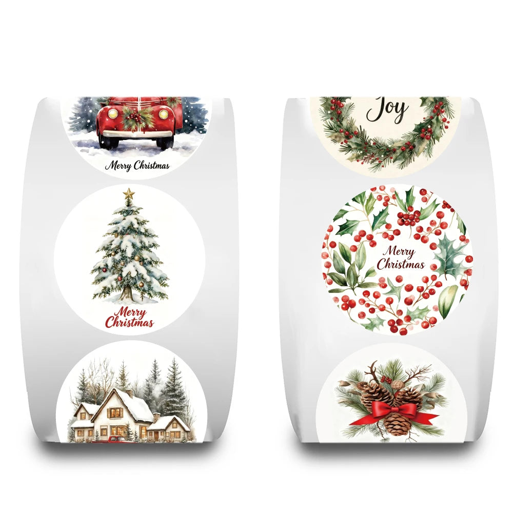 500Pcs/roll Merry Christmas Stickers Cartoon Laptop Phone Cafe Luggage Bicycle Cartoon Words Streetwear Waterproof Sticker