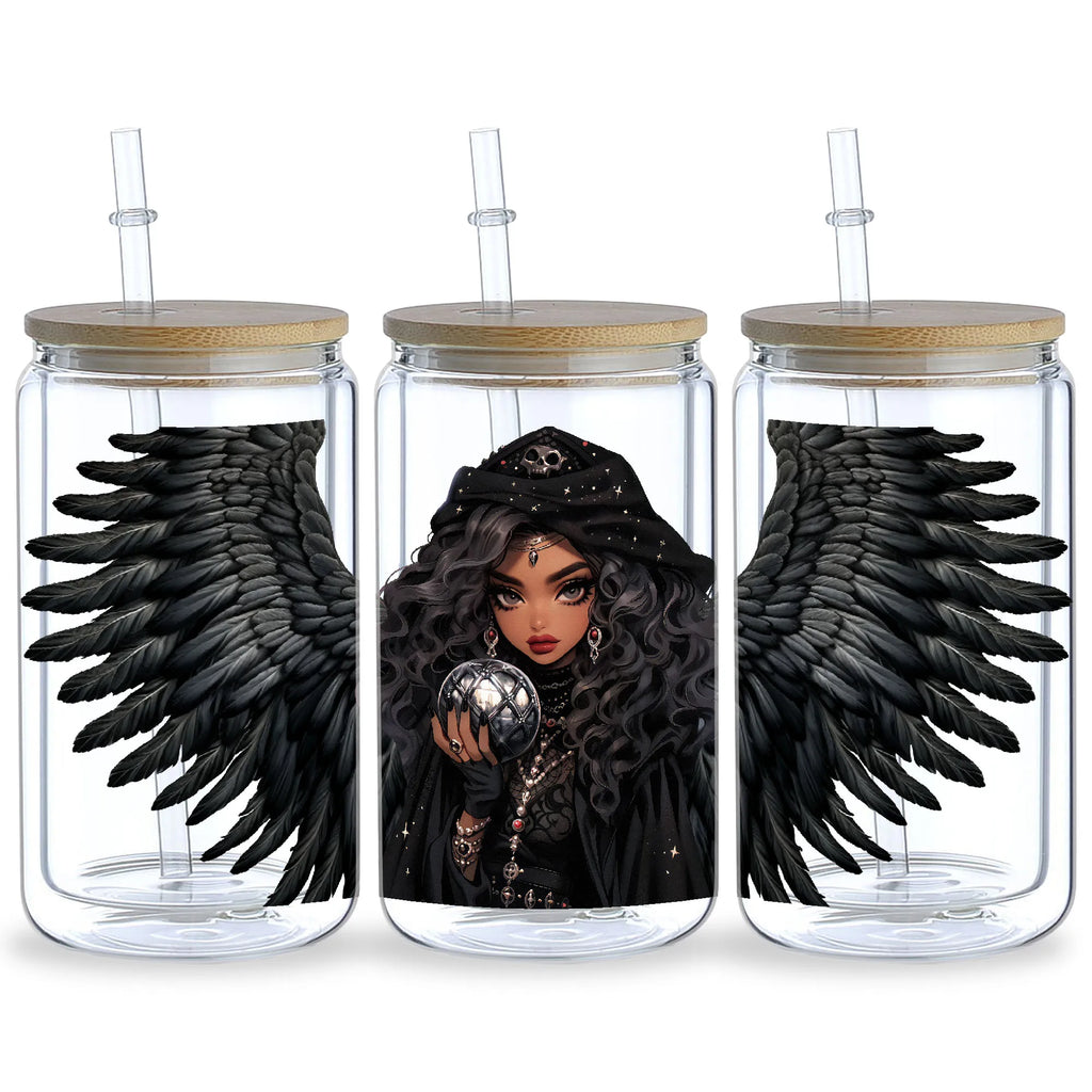 5 Sheets Dark Witch UV DTF Glass Cup Wrap Transfer Stickers, DTF Transfer Stickers, Waterproof Wipe Transfer Stickers