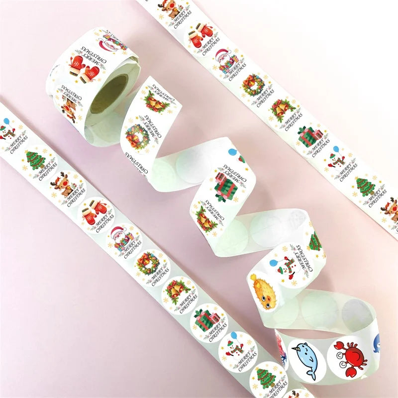 500PCS Kawaii Christmas Sticky Paper Sticker Labels Thank You Sticker Sealing DIY Decoration Scrapbooking Stationery Supplies