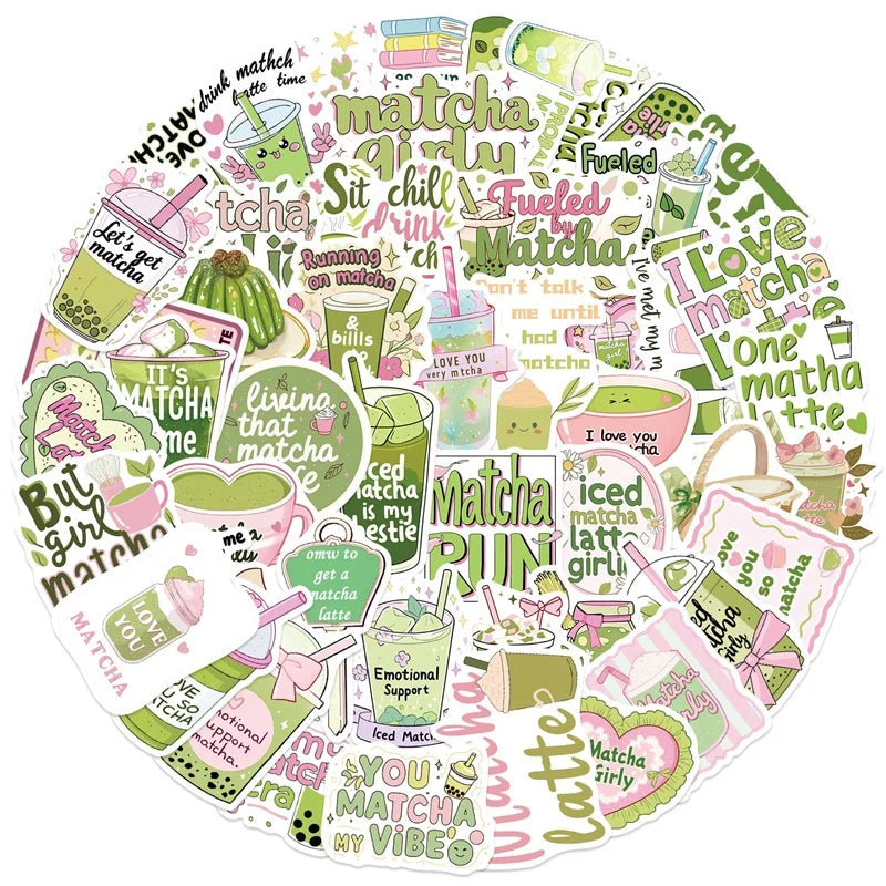 10/30/50PCS Kawaii Matcha Pink Girl PVC Sticky Sticker Aesthetic DIY Decoration Scrapbooking School Supplies for Kids