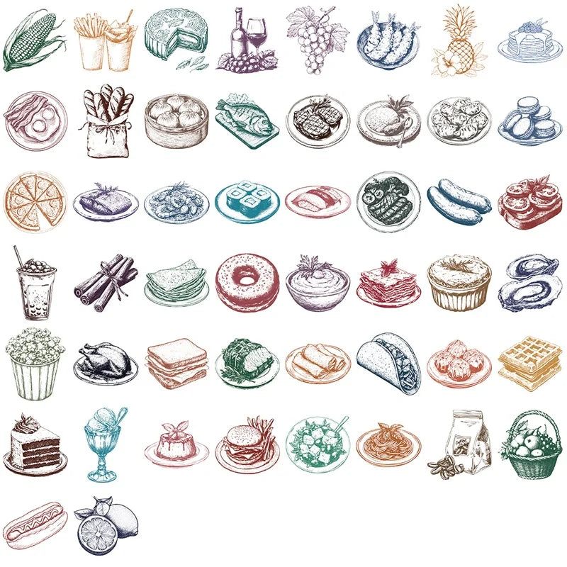 50PCS Vintage Line Foof PET Sticky Sticker Aesthetic Tear Open DIY Decoration Scrapbooking Stationery Supplies for Kids