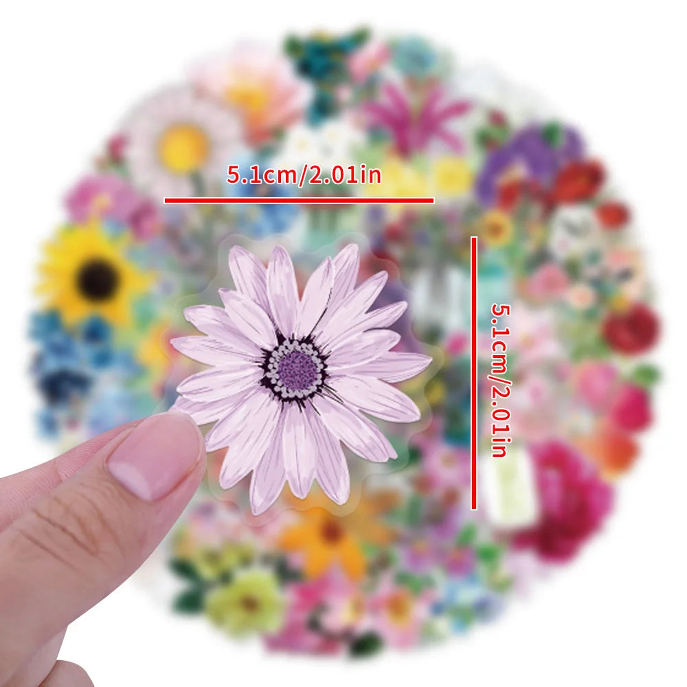 63/126PCS Transparent PET Flower Personalized Graffiti Stickers for Luggage, Water Cups, Scooter Stickers