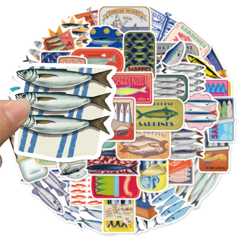 50PCS Cartoon sardine Ocean Funny Sticker Set DIY Brochure Clipper Decoration Notebook Toy Sticker