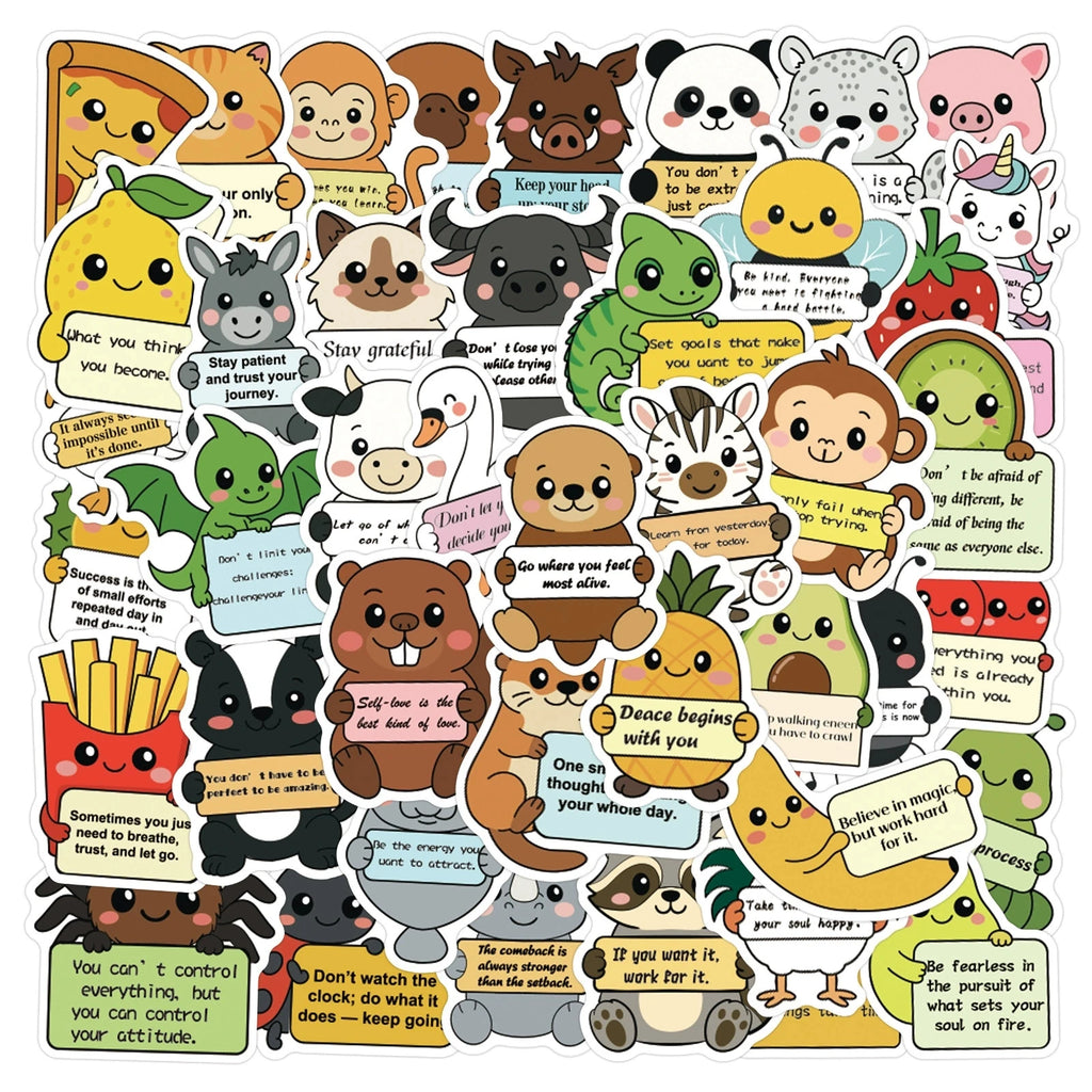 60PCS Animal Inspiration English Cartoon Graffiti Stickers Luggage Water Cup Scooter Stationery Decoration Stickers