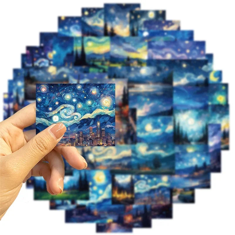 10/30/50PCS Cartoon Starry Sky Paint PVC Sticker Aesthetic Decoration Scrapbooking Sketchbook Korean Stationery School Supplies