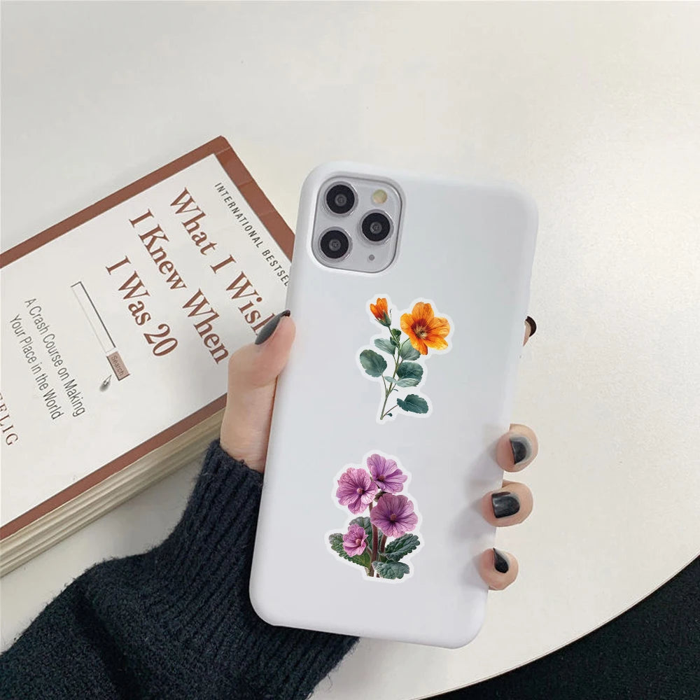 50 Pcs Flower Transparent PET Waterproof Stickers Natural Plants Decoration Mobile Phone Case DIY Stickers
