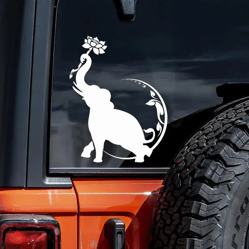 Elephant Flower Moon Vinyl Die-Cut Decal for Car, Truck, Bicycle, Motorcycle, Snowmobile Wall Art Universal Silhouette Sticker