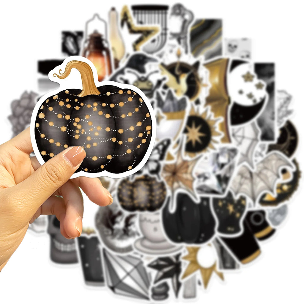 50/100PCS Black & Gold Gothic Original Stickers DIY Decoration Guitar Luggage Notebook Waterproof Stationery Stickers