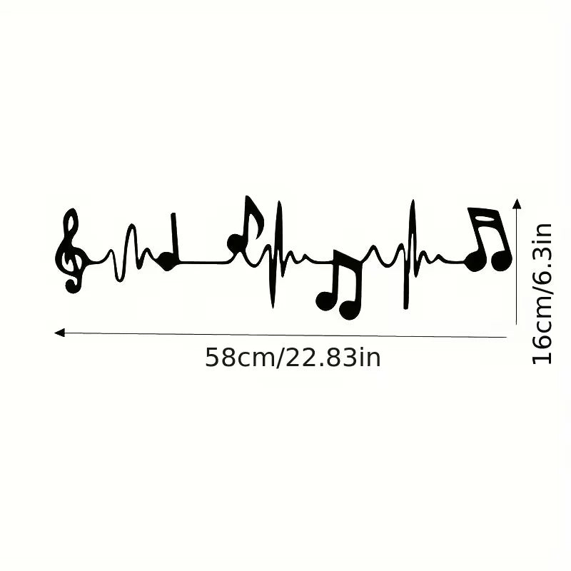 1pc Contemporary Music Piano Notes Wall Decal, Pre-pasted Plastic Electrocardiogram Graphic, Semi-matte Finish, Rectangle Shape