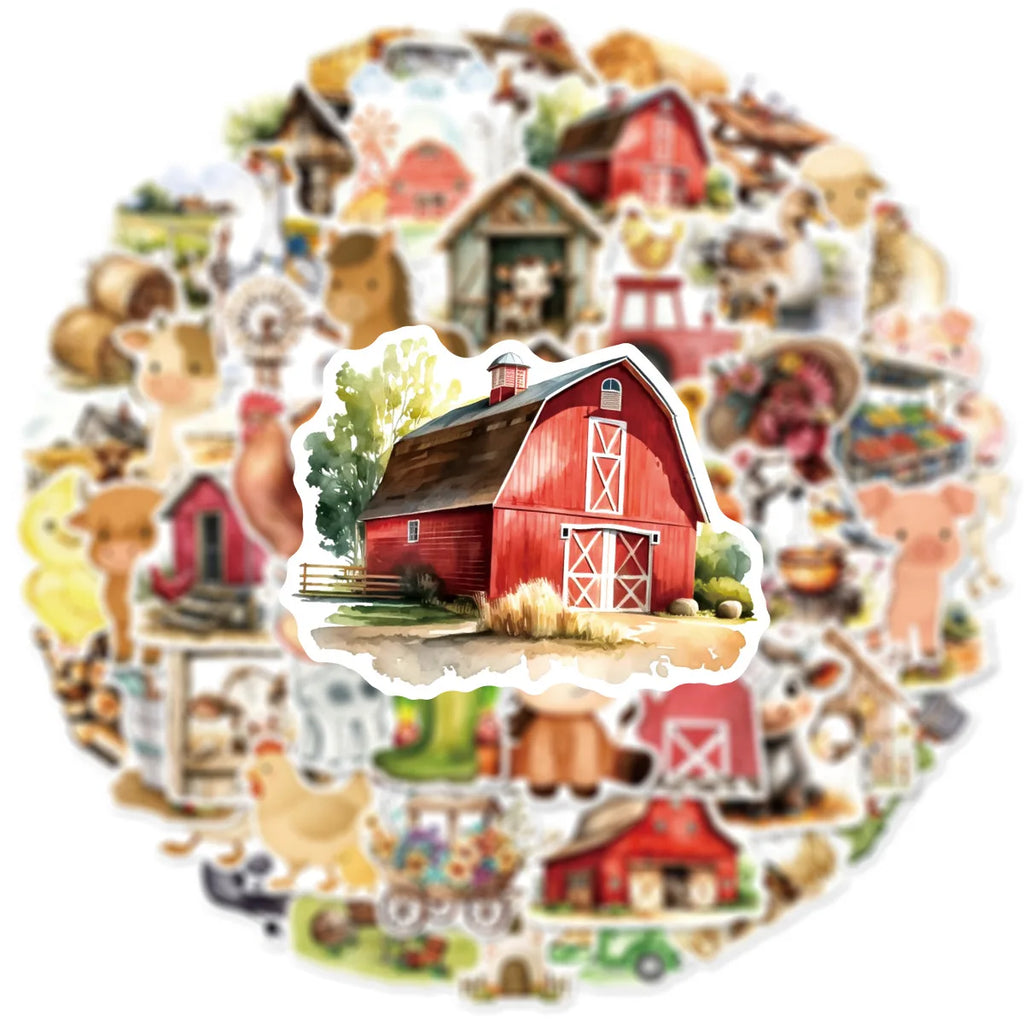 50PCS Fairy Tale Cartoon Farm Graffiti Stickers Car Window Water Cup Refrigerator Decor Waterproof Children Stickers