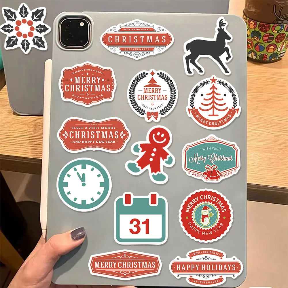 45PCS Christmas Window Flower Series Stickers Cartoon Creative Decorative Stickers Toy DIY Computer Guitar Waterproof Stickers