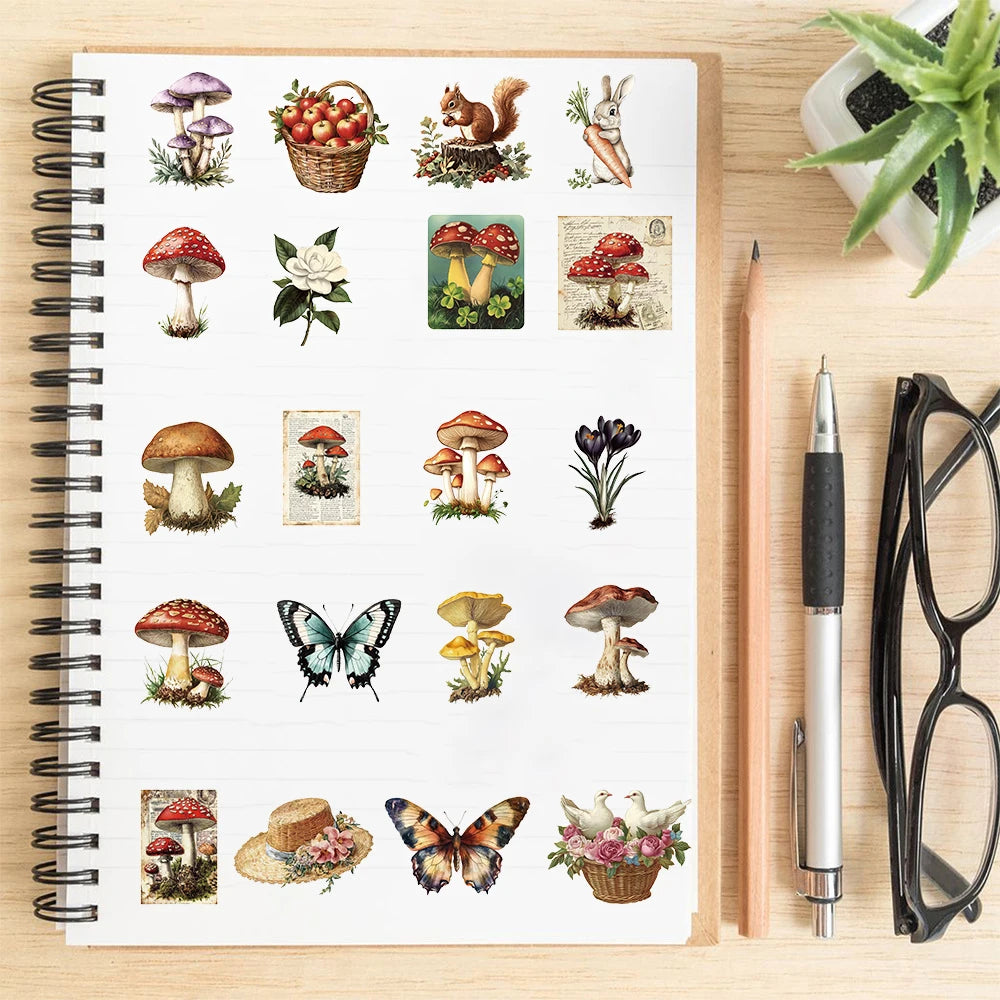 50/100PCS Retro Mushroom Sticker Harajuku Skateboard Transparent Laptop Bicycle Laptop Luggage Aesthetic Vintage Graffiti Decals