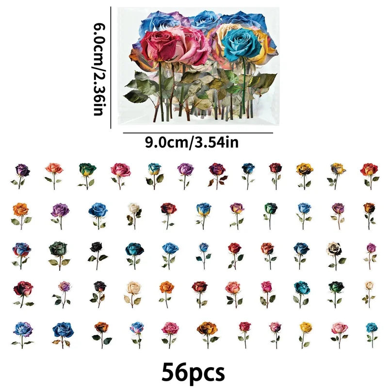 56PCS Dream Rose Transparent PET Phone Sticker Aesthetic Tear Open Decoration DIY Colored Laptop Luggage Graffiti Decals