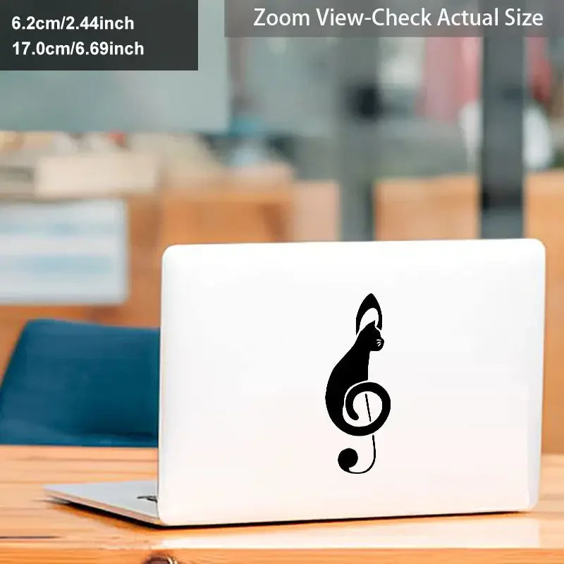 Music Note Cat Vinyl Decal - Self-Adhesive, Motorcycle Sticker, Fun Wall Decor for Washroom, Porch, Living Room, Bedroom, Office