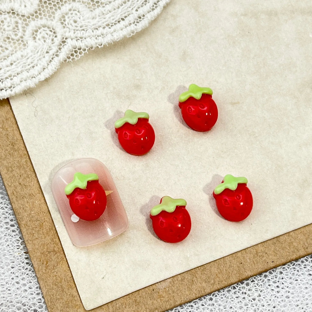 20pcs Sweet Strawberry Nail Art Accessories 3D Flatback Cartoon Resin Nail Charms For DIY Autumn Nail Art Decorations Supplies