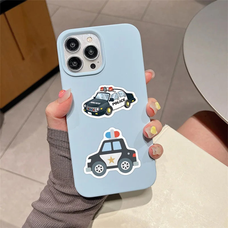 10/30/60PCS Kawaii Police Car PVC Sticky Stickers Aesthetic DIY Colored Phone Laptop Luggage Skateboard Graffiti Decals