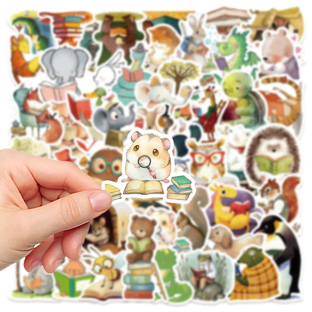 50/100PCS Animal Reading Animal Bookish Stickers Luggage, Computer, Mobile Phone, Helmet, Waterproof Stationery Stickers