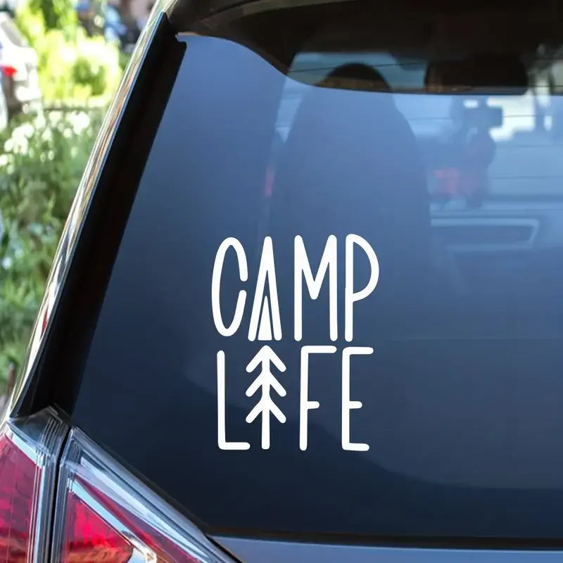 Camp Life Sticker for Travel Camping Enthusiasts Car RV Decorative Stickers, Waterproof White Car Stickers
