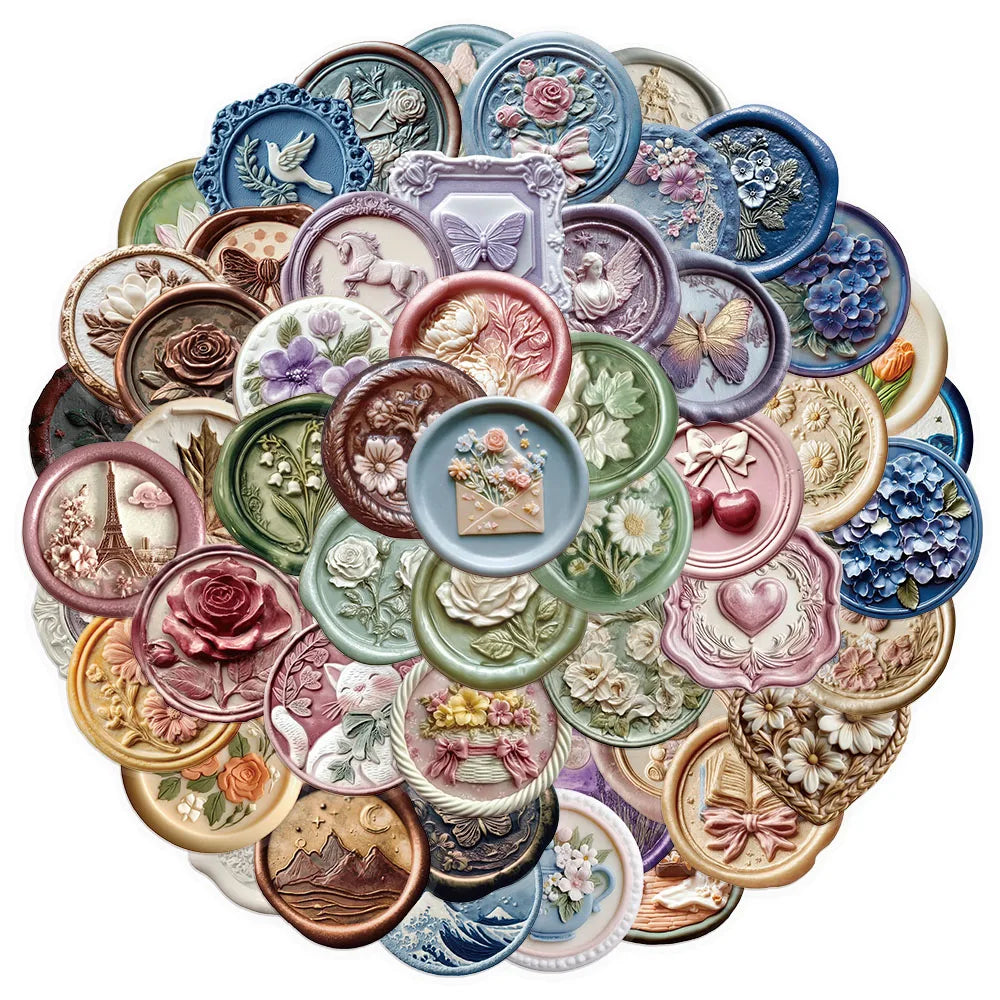 52PCS Creative Relief Printing Paint Series Sticker Pack PET Stickers DIY Phone Case Laptop Tablet Toy Stickers
