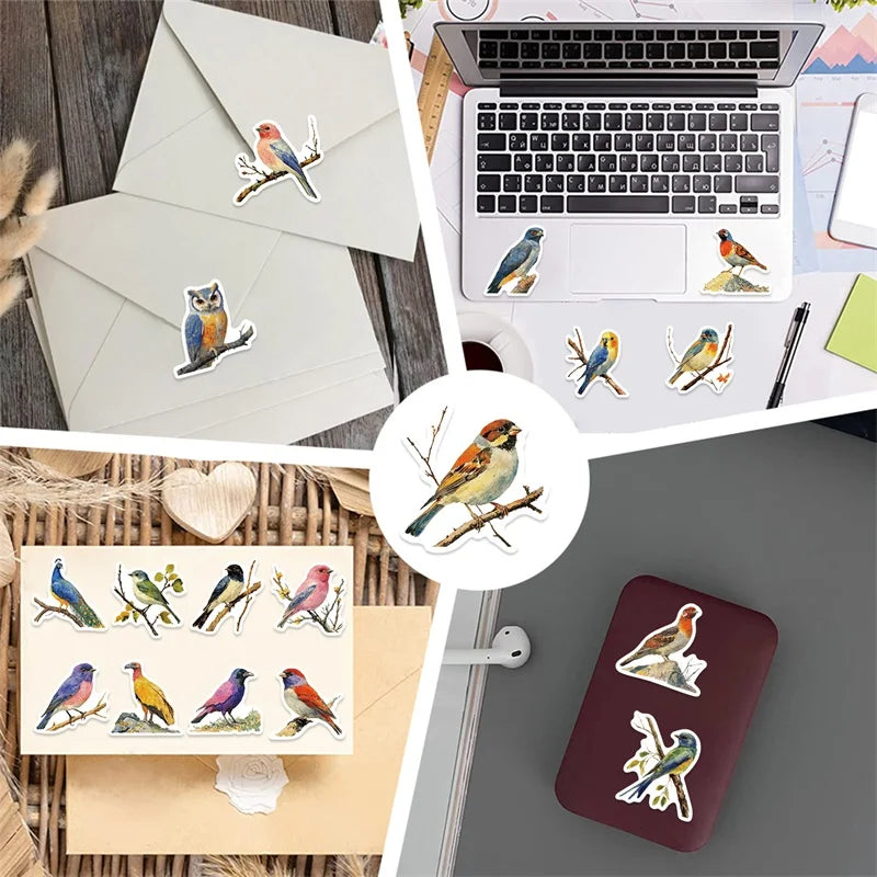 10/30/50PCS Kawaii Colored Bird PVC Sticky Sticker Aesthetic Children's Stationery DIY Decoration Scrapbooking School Supplies