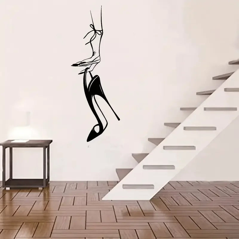 Contemporary Vinyl Wall Decal, Chic Female Silhouette with High Heels Design, Pre-pasted Fantasy Art Sticker, Plastic Surface Co