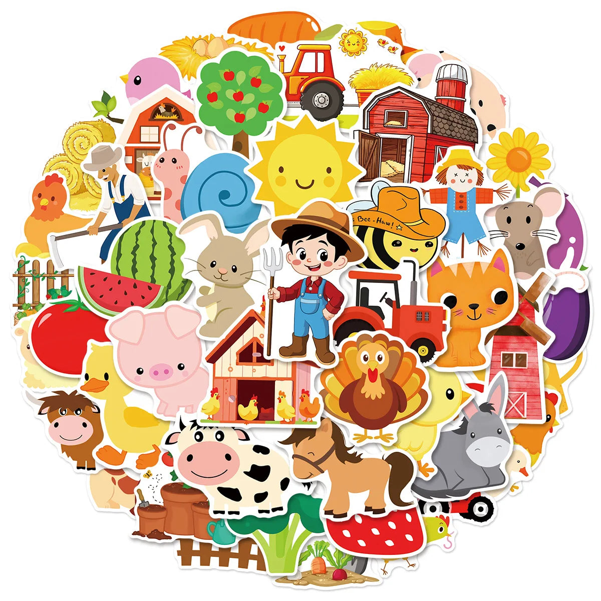 50/100PCS Cute Cartoon Farm Pasture Stickers Graffiti Decoration Water Cups Luggage Waterproof Stickers