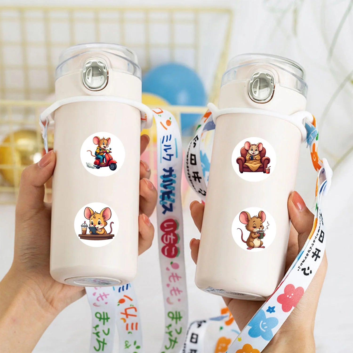 1Roll(500Pcs) Cute City Mouse Happy Life Stickers 2.5cm/1.0" 10 Designs Packaging Home Decor Seal LabelsDecals Diy Adorn Gifts