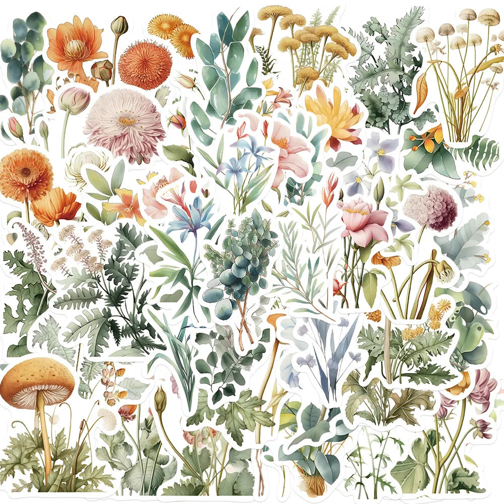 50PCS Fresh Plant Flower/Datura Stickers for Mobile Computers, Water Cups, Decorative Stickers for Laptops Waterproof  Stickers