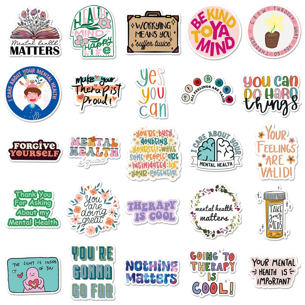 50/100PCS Mental Health Graffiti Personalized English Slogans Creative Decoration Water Cup Luggage Stickers Waterproof Station