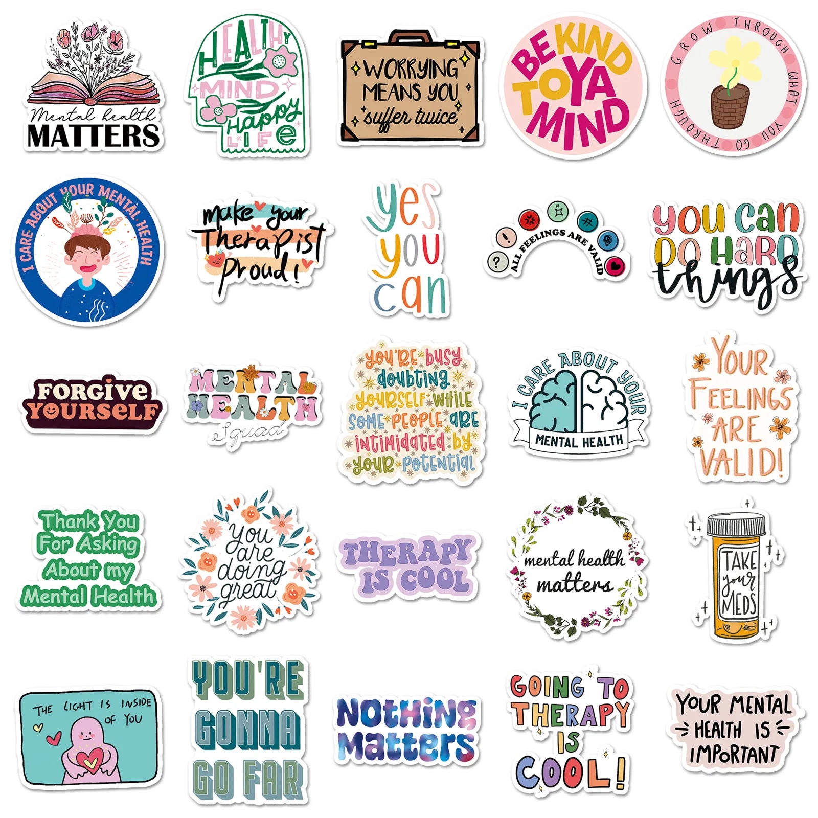 50/100PCS Mental Health Graffiti Personalized English Slogans Creative Decoration Water Cup Luggage Stickers Waterproof Station